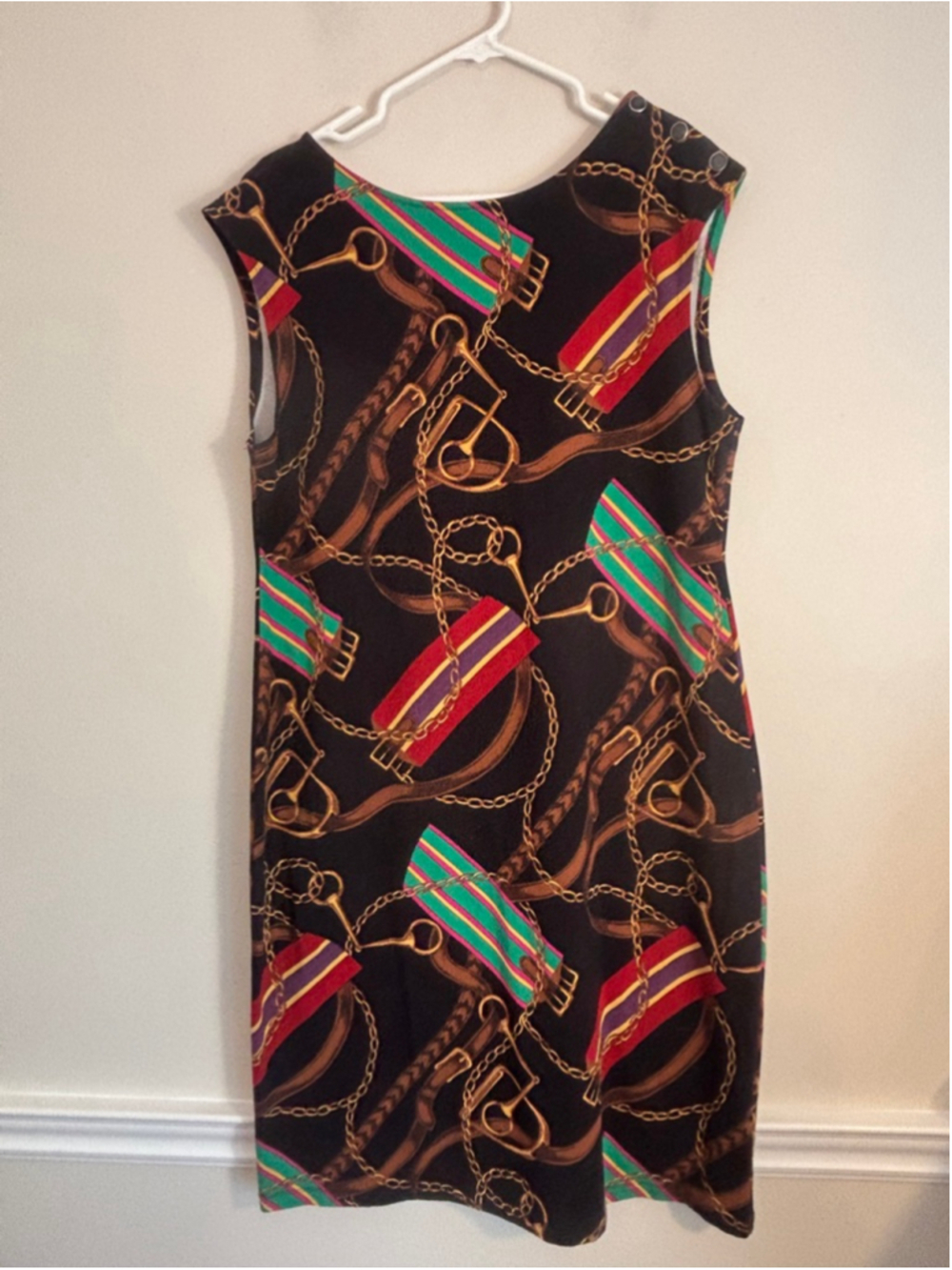 Lauren Ralph Lauren Black Equestrian Chain & Belt Print Jersey Sheath Dress XL